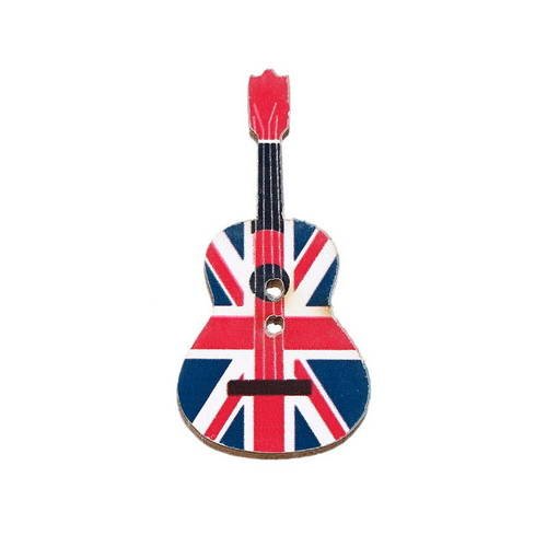 Lot de 2 boutons en bois forme guitare motif drapeau anglais 