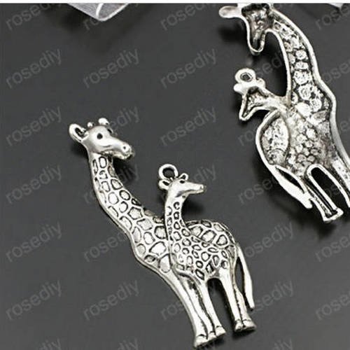 1 breloque pendentif girafe - métal couleur argenté 