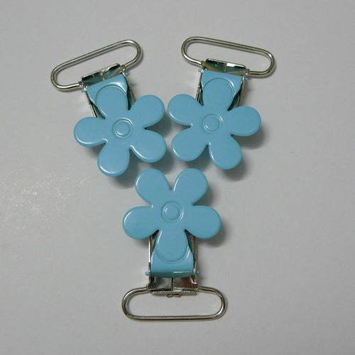1 pince ou clip pour attache tétine fleur métal - bleu