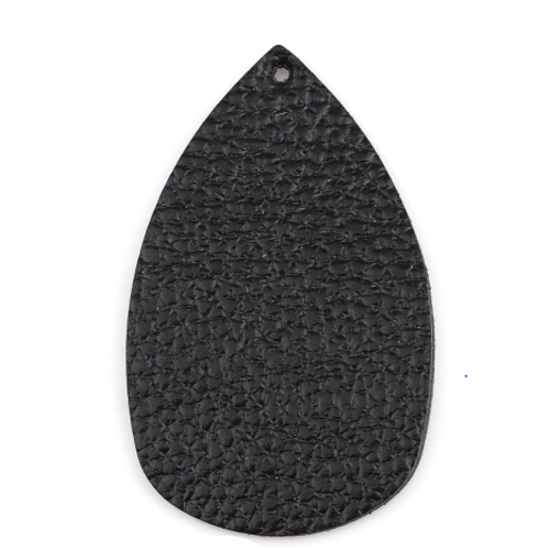 1 pendentif forme feuille - simili cuir - noir