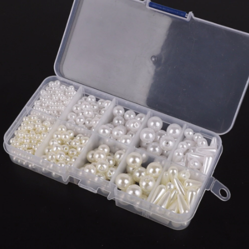 Assortiment de 600 perles nacrées - ivoire - blanc - acrylique