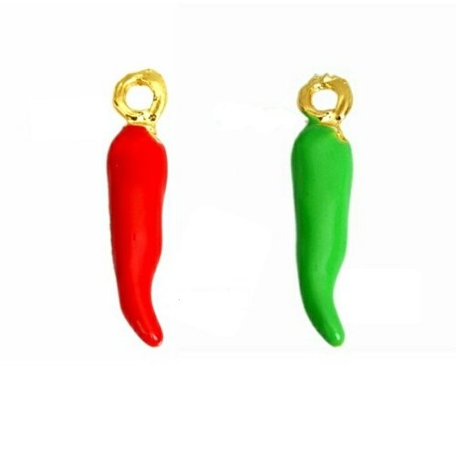 1 pendentif - breloque piment - email rouge ou vert