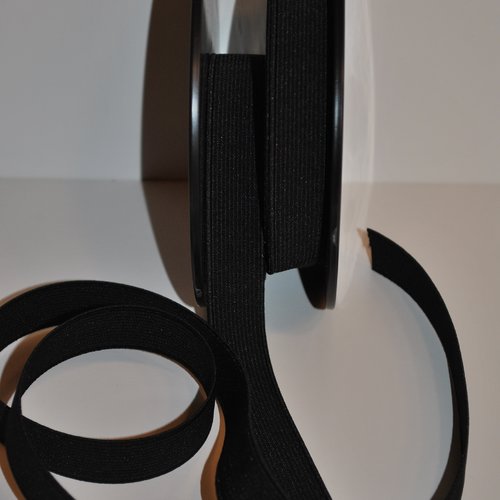 Elastique plat côtelé noir oeko-tex 25mm / 2,5cm vendu au mètre
