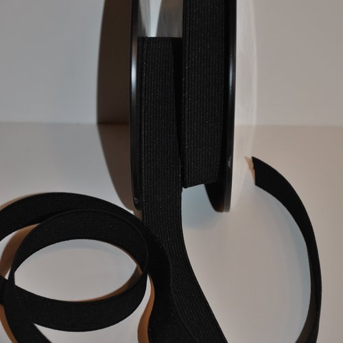 Elastique plat côtelé noir oeko-tex 35mm / 3,5cm vendu au mètre