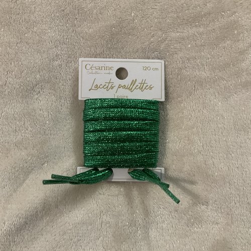 Paire de lacets à paillettes vert 120 centimètres