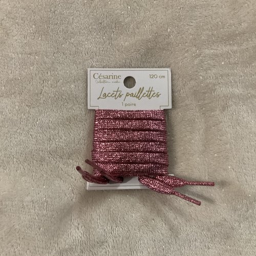 Paire de lacets à paillettes rose 120 centimètres