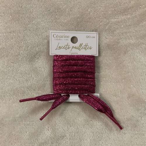 Paire de lacets à paillettes rose fuchsia 120 centimètres