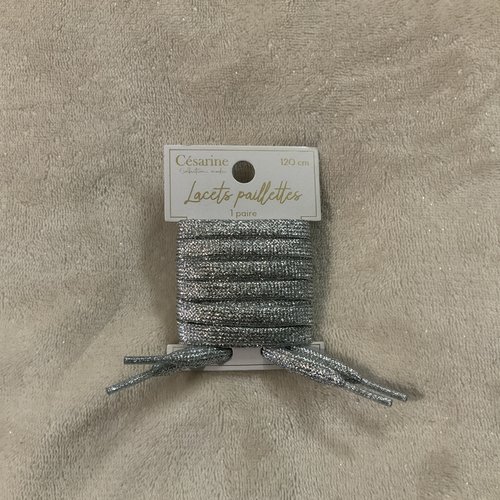 Paire de lacets à paillettes argent 120 centimètres