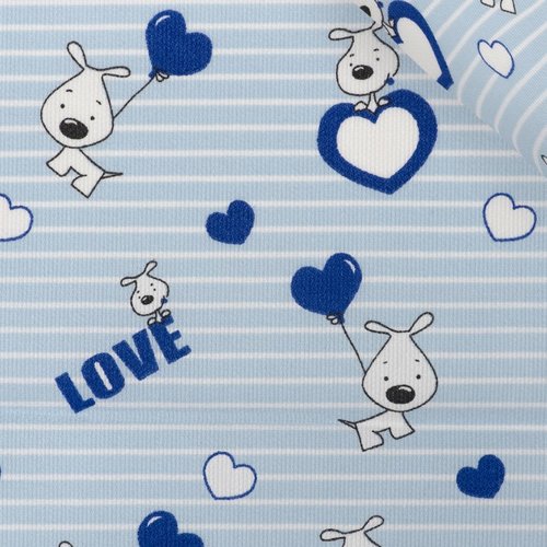 Tissu dessin love bleu