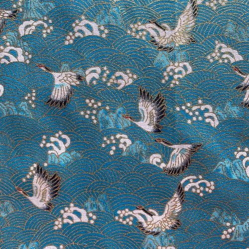 Tissu japonais cygnes sur fond bleu
