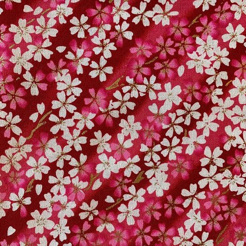 Tissu japonais petites fleurs rouges