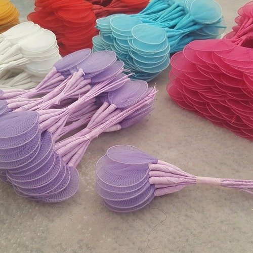 12 baguettes tulles raquettes contenant voiles à dragées violet baptême mariage cérémonie b4
