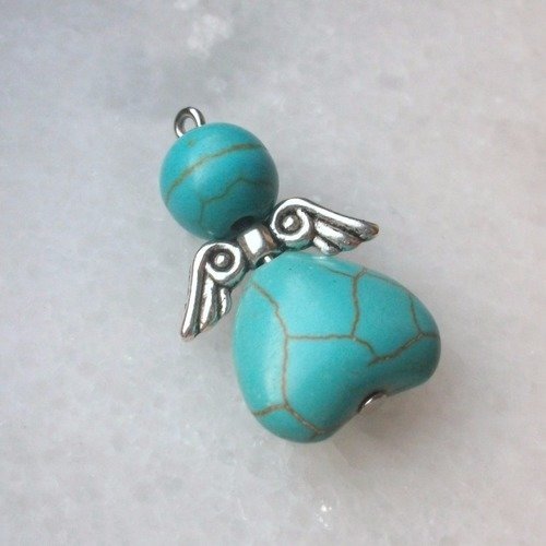 1 ange 2,6cm en ailes en perles naturelle turquoise et  breloque pour collier bracelet bo a5