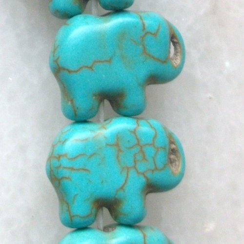 2 perles éléphant 14mm percé howlite turquoise pierre naturelle pour collier ou boucles oreilles