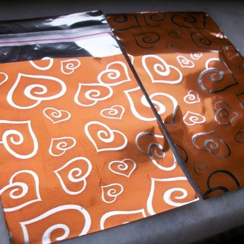 100 emballages pochettes cadeaux 7cm coeur orange métallisé argenté sachets avec rabat à ruban adhésif c30