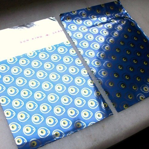 100 emballages pochettes cadeaux 6,7cm oeil bleu métallisé argenté sachets avec rabat à ruban adhésif c30