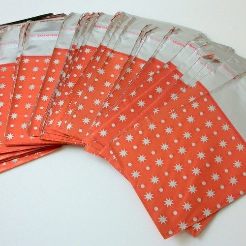 100 emballages pochettes cadeaux rouge 6,5cm étoile argenté métallisé sachets avec rabat à ruban adhésif c30