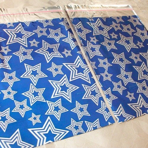 100 emballages 31x29cm pochettes cadeaux bleu argenté étoiles métallisé argenté sachets avec rabat à ruban adhésif 1e