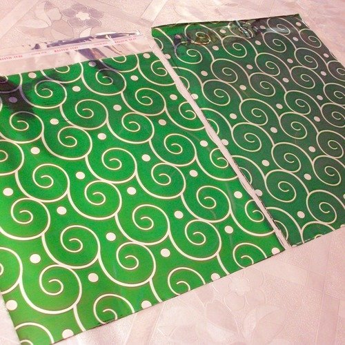 100 emballages pochettes cadeaux 21x19cm vert métallisé nuage argenté sachets avec rabat à ruban adhésif b58