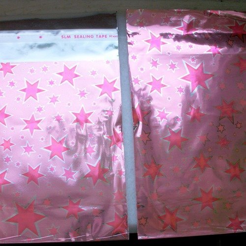 100 emballages pochettes cadeaux 21x19cm étoile rose métallisé argenté sachets avec rabat à ruban adhésif
