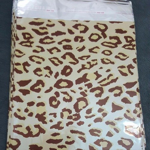 100 emballages pochettes cadeaux 22x19cm léopard marron métallisé sachets avec rabat à ruban adhésif b58