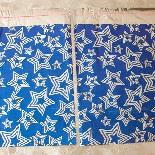 100 emballages pochettes cadeaux 21x19cm bleu métallisé étoile argenté sachets avec rabat à ruban adhésif