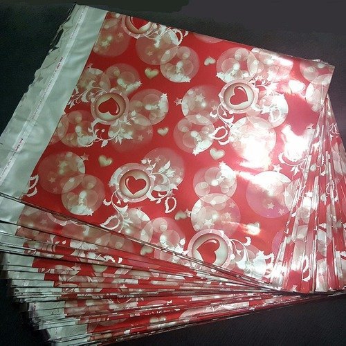 100 emballages pochettes cadeaux 21cm rouge coeur feuilles baroque sachets avec rabat à ruban adhésif
