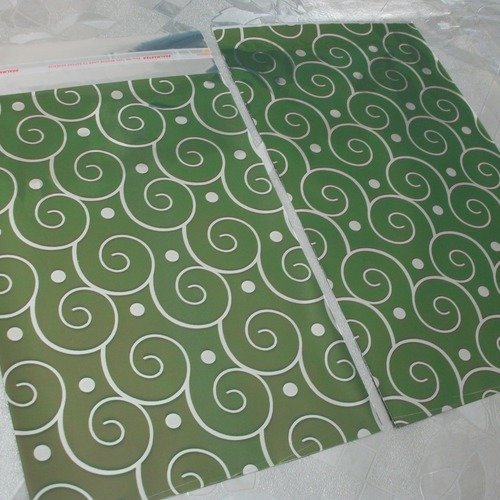 100 emballages pochettes cadeaux 22cm vert métallisé décor nuage vert foncé sachets avec rabat adhésif raf c5 a