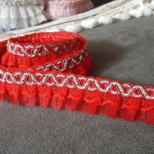 1 mètre de ruban organza tulle guipure rouge fil argenté largeur 30mm décoration scrapbooking couture embellissement b49