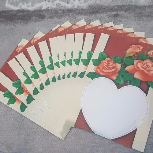 12 papiers à lettres jolie feuilles à dessins de fleurs roses orange coeur contour décor
