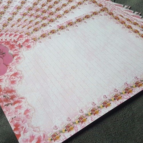 15 papiers à lettre jolie feuilles a4 à dessins de fleurs roses ...