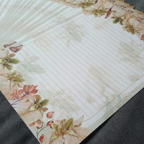 15 papiers à lettre a4 jolie feuilles à dessins de fleurs roses iris ...