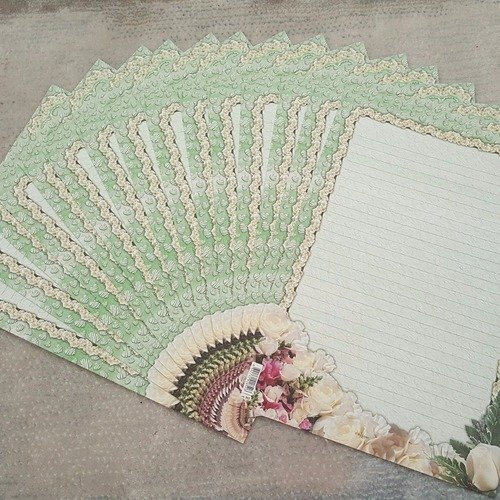 15 papiers à lettres jolie feuilles à dessins de fleurs roses beige ...