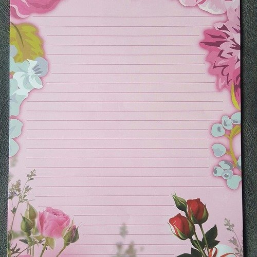 15 papiers à lettres jolie feuilles à dessins de fleurs rose rouge avec ...
