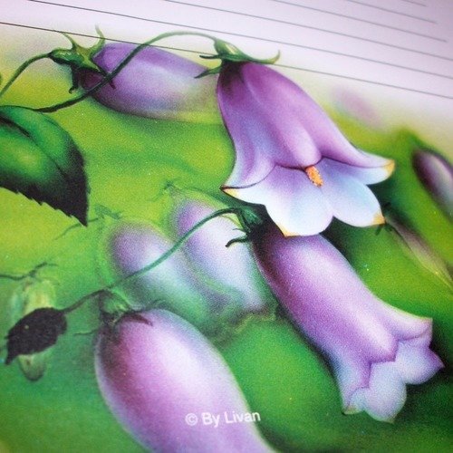 15 papiers à lettre jolie feuilles à dessins de fleurs cloches campanules violette