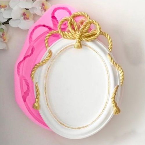 Moule silicone cadre photo miroir ovale 22cm déco corde noeud pompon marin pour plâtre savon cire résine polyester ciment epoxy k199