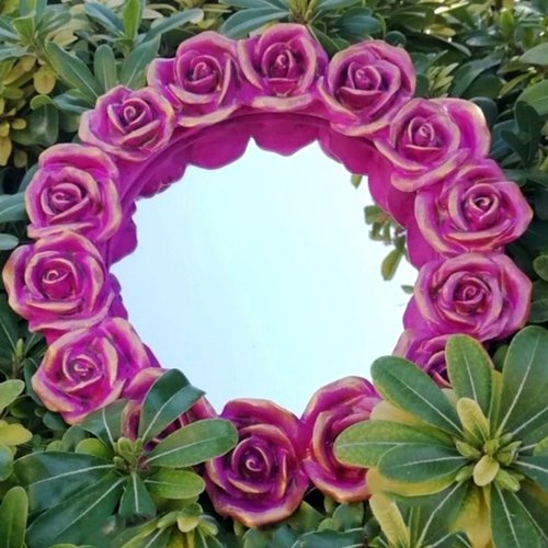 Moule silicone cadre photo miroir rond 21cm fleurs roses vintage fimo plâtre argile résine cire polyester k197 6g740