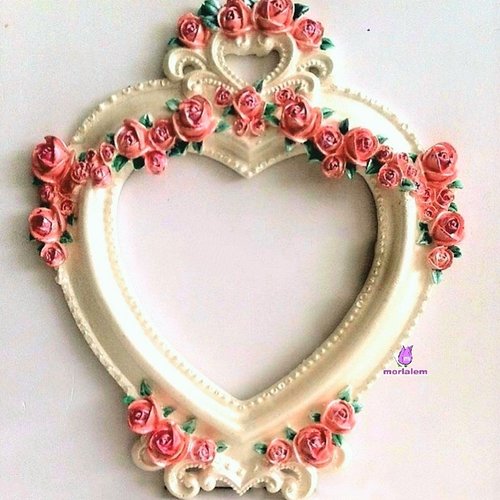 Moule silicone cadre photo 21cm coeur déco roses perles pour plâtre wepam argile résine cire polyester fimo k196 4f640ht