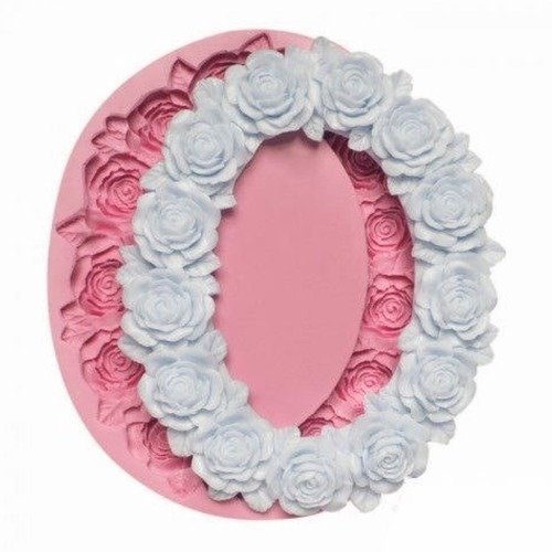 Moule silicone cadre photo miroir 21cm ovale centre vide fleur rose pour fimo plâtre argile cire résine polyester epoxy k270 3f600