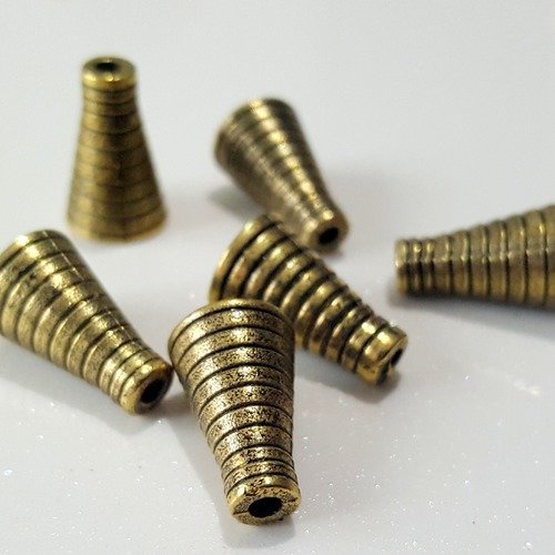 10 cylindres cône capsules coniques métal bronze 10x16mm casquette intérieure 8mm pour pompon