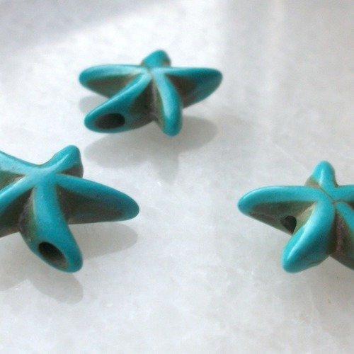 3 perles étoile de mer 15mm percé turquoise pierre naturelle a40