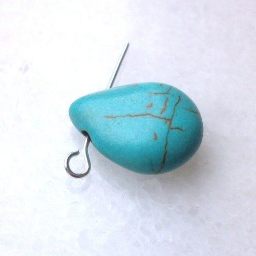 2 perles percé goutte platte 24x18mm turquoise gemme pierre naturelle semi précieuse
