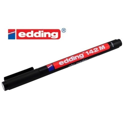 1 stylos marqueur feutre indélébile noir pointe 1mm à encre permanente edding 142m pour rétroprojection cd dvd verre plastique edding