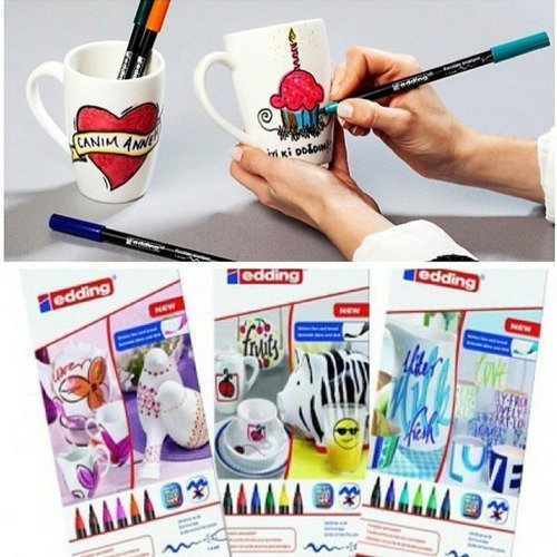 18 stylos marqueur pour porcelaine couleurs brillantes assortis - edding - feutre pointe