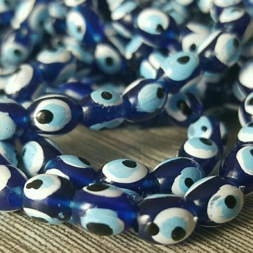 100 perles olive 7mm de diamètre yeux oeil bleu loisirs bijoux b36