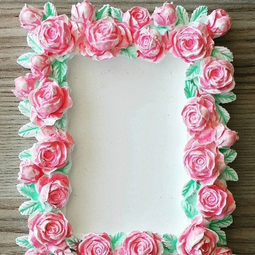 Moule silicone cadre miroir photo rectangle déco fleurs roses pour fimo plâtre wepam argile résine polyester k084 hk290