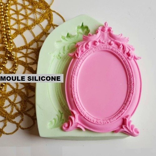 Moule silicone cadre photo miroir 12cm baroque vintage pour fimo plâtre résine argile cire savon polyester k111 6f140