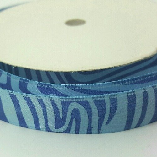 10 mètres de ruban largeur 16mm en tissu satin turquoise avec impression zèbre bleu b11