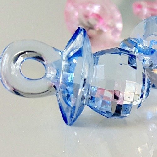 1 pendentif breloque sucette tétine bleu à facettes tutute bébé totote transparente acrylique rose 18x27mm