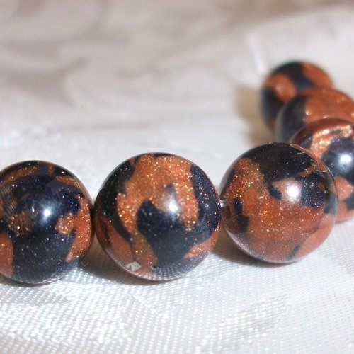 1 perle percé 14mm marron et noir pierre de soleil naturelle goldstone arénarie a41